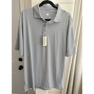 Onward Reserve Polo Shirt Mens Large Blue Navy Stripe Mulligan Golf Performance